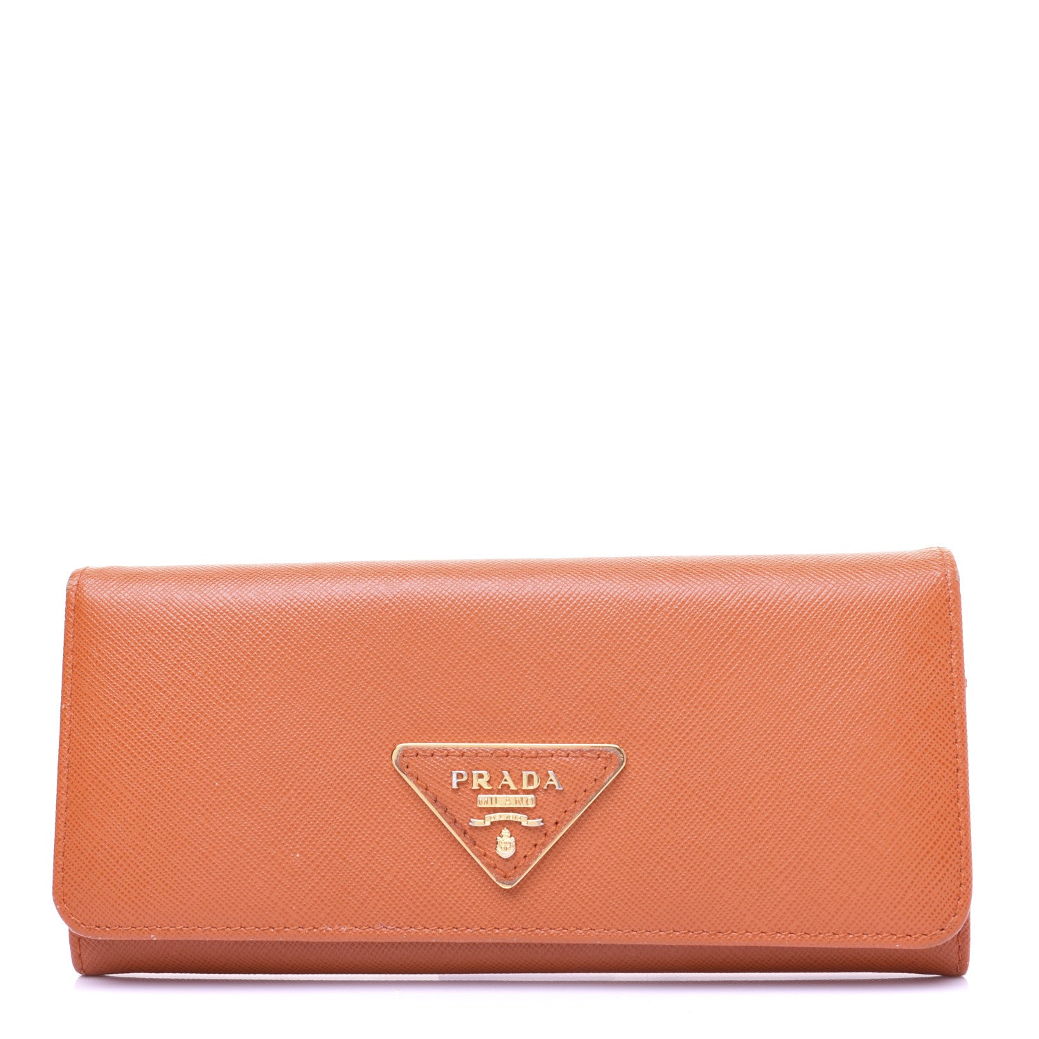 Prada Saffiano Triangle Continental Flap Wallet Papaya 1 of 13