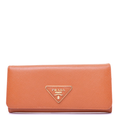 Prada Saffiano Triangle Continental Flap Wallet Papaya 1 of 13