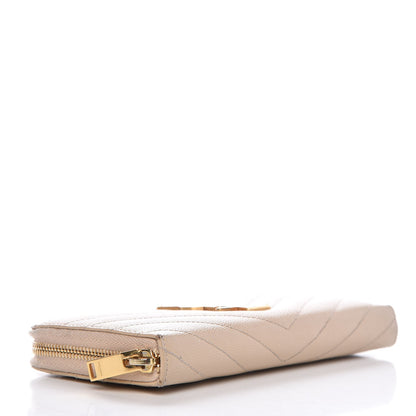 Saint Laurent Grain De Poudre Matelasse Chevron Monogram Zip Around Wallet Nude Powder 4 of 10