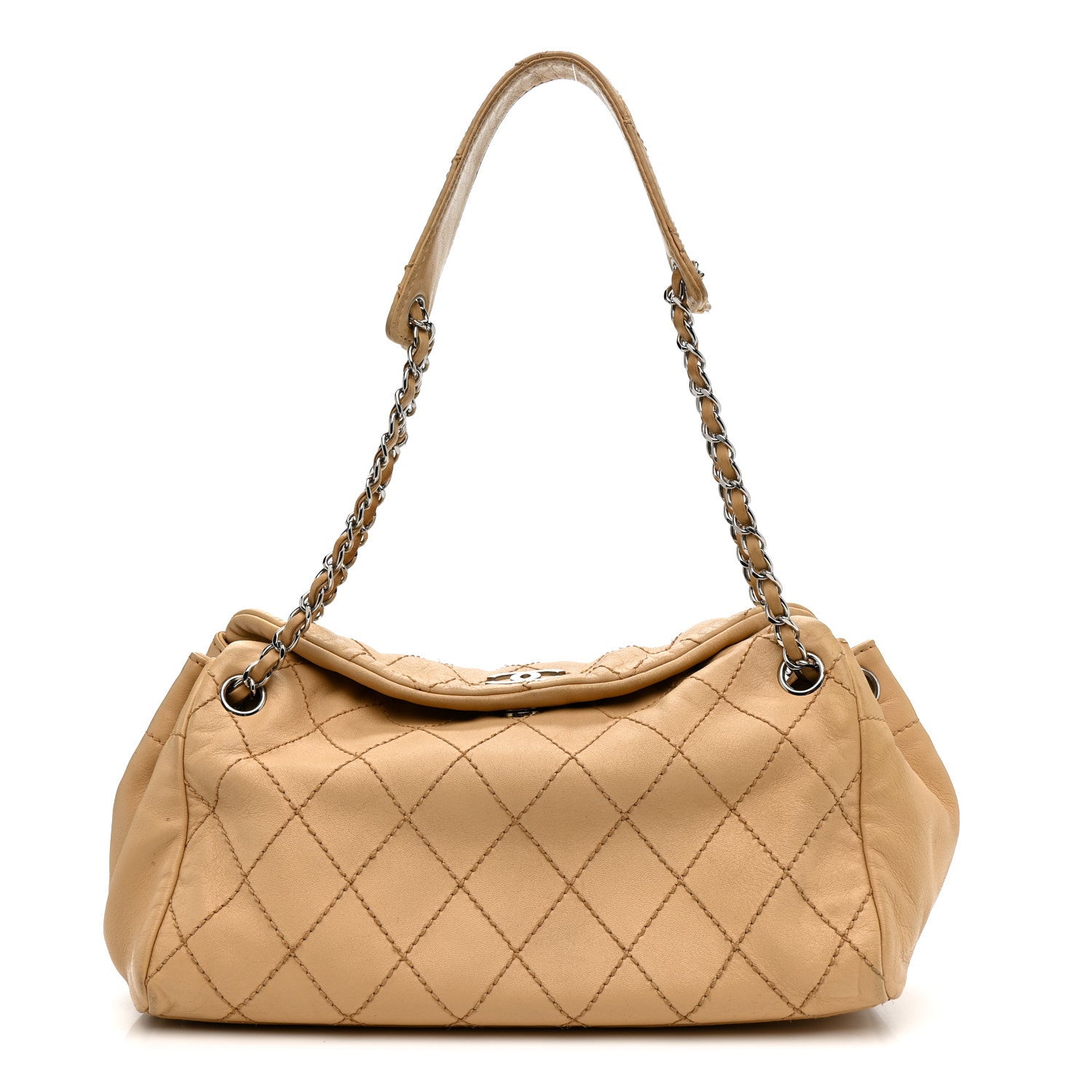 Chanel Lambskin Stitched Accordion Tote Beige 1 of 17