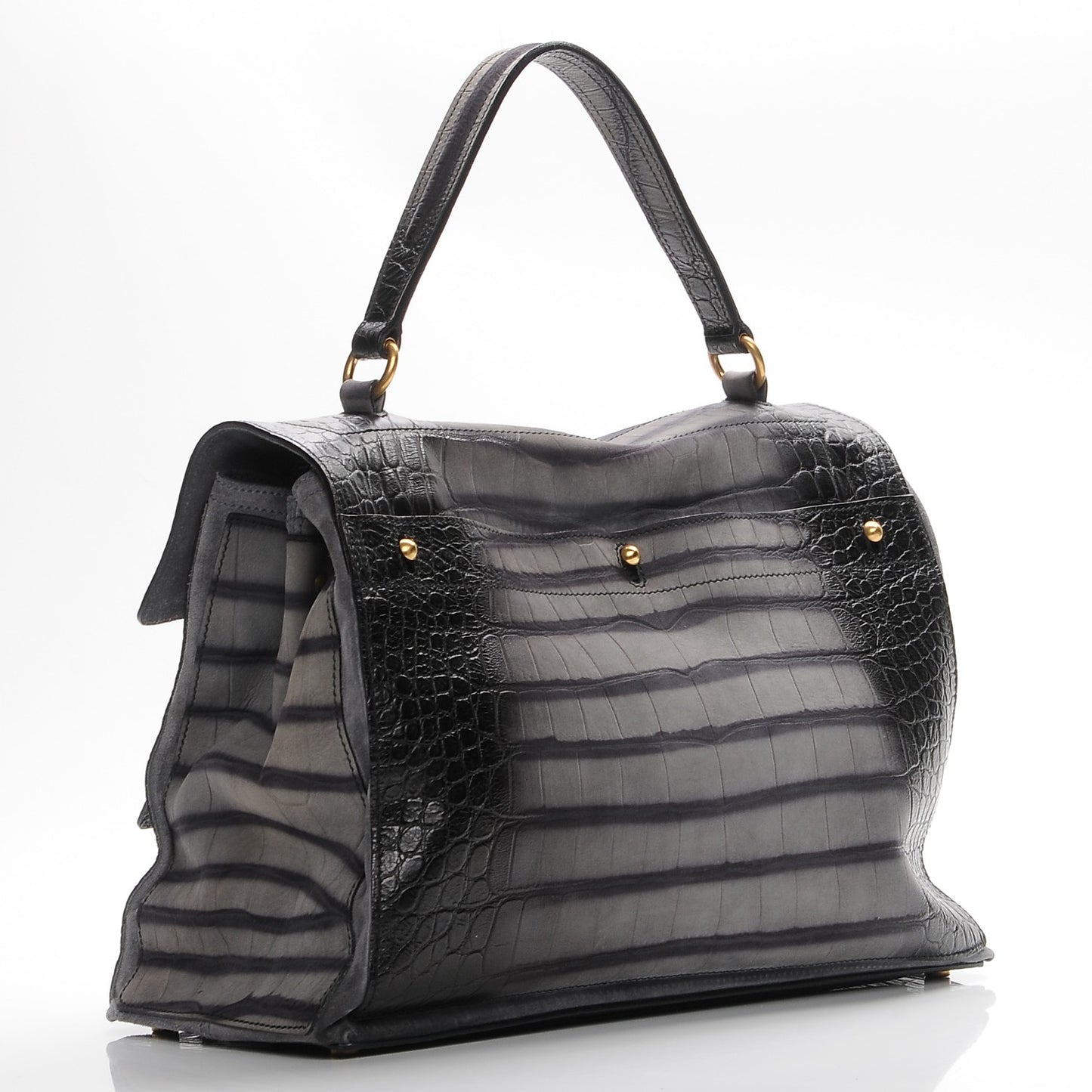 Crocodile Embossed Nubuck Calfskin Large Muse Two Grey
