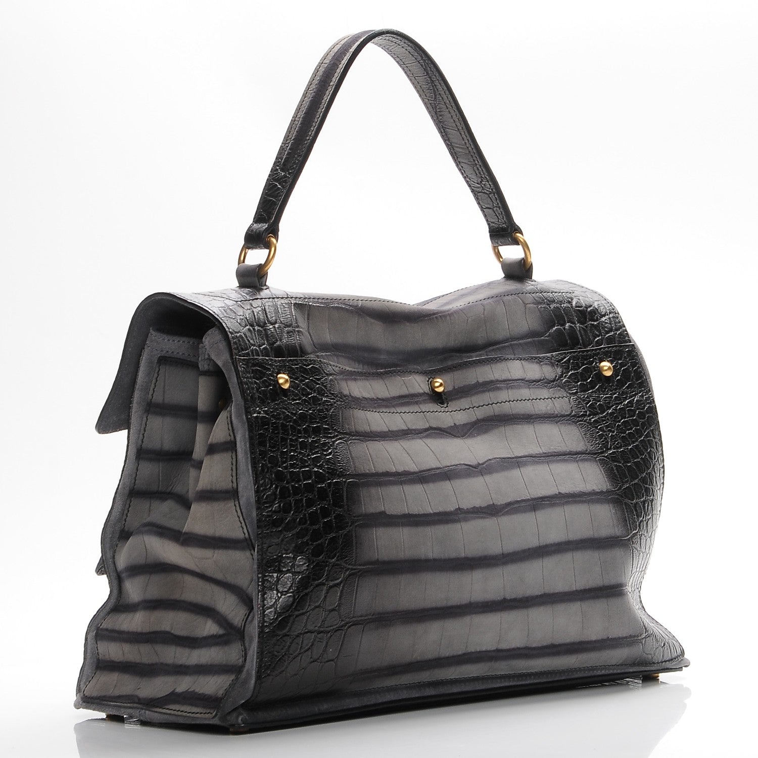 Saint Laurent Crocodile Embossed Nubuck Calfskin Large Muse Two Grey 3 of 7