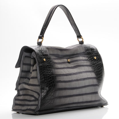 Saint Laurent Crocodile Embossed Nubuck Calfskin Large Muse Two Grey 3 of 7