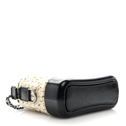 Chanel Tweed Calfskin Quilted Small Gabrielle Hobo Ivory Black 4 of 9