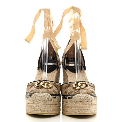 Gucci Monogram Matelasse GG Marmont Ankle Wrap Platform 35/120mm Espadrille Wedges 36 Beige Ebony Black Sand Storm 2 of 10