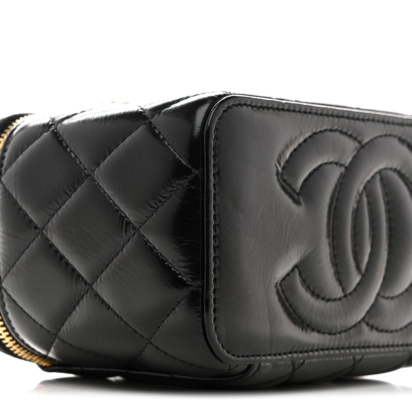 Shiny Lambskin Quilted Small Vanity Case With Chain Black