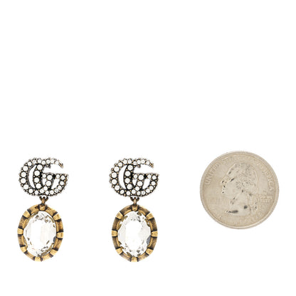 Gucci Metal Crystal Double G Drop Earrings Aged Gold 2 of 4