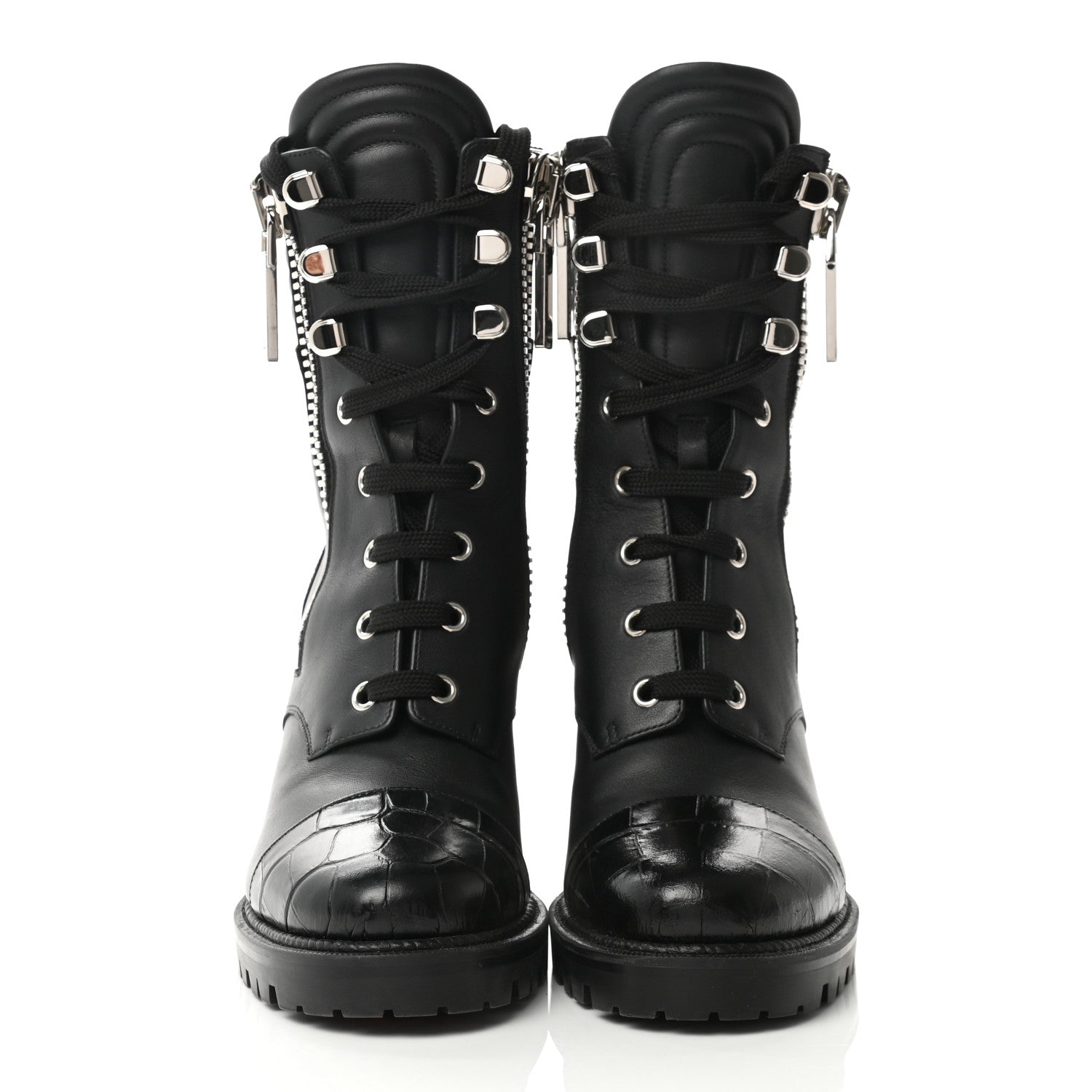 Christian Louboutin En Hiver Mixed Dual-Zip Booties 37.5 Black 2 of 7