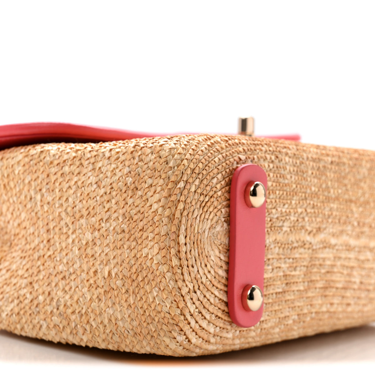 Raffia Lambskin Small Flap Bag Beige Coral