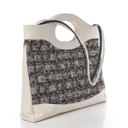 Chanel Tweed Calfskin Quilted Large 31 Shopping Bag White Multicolor 4 of 11