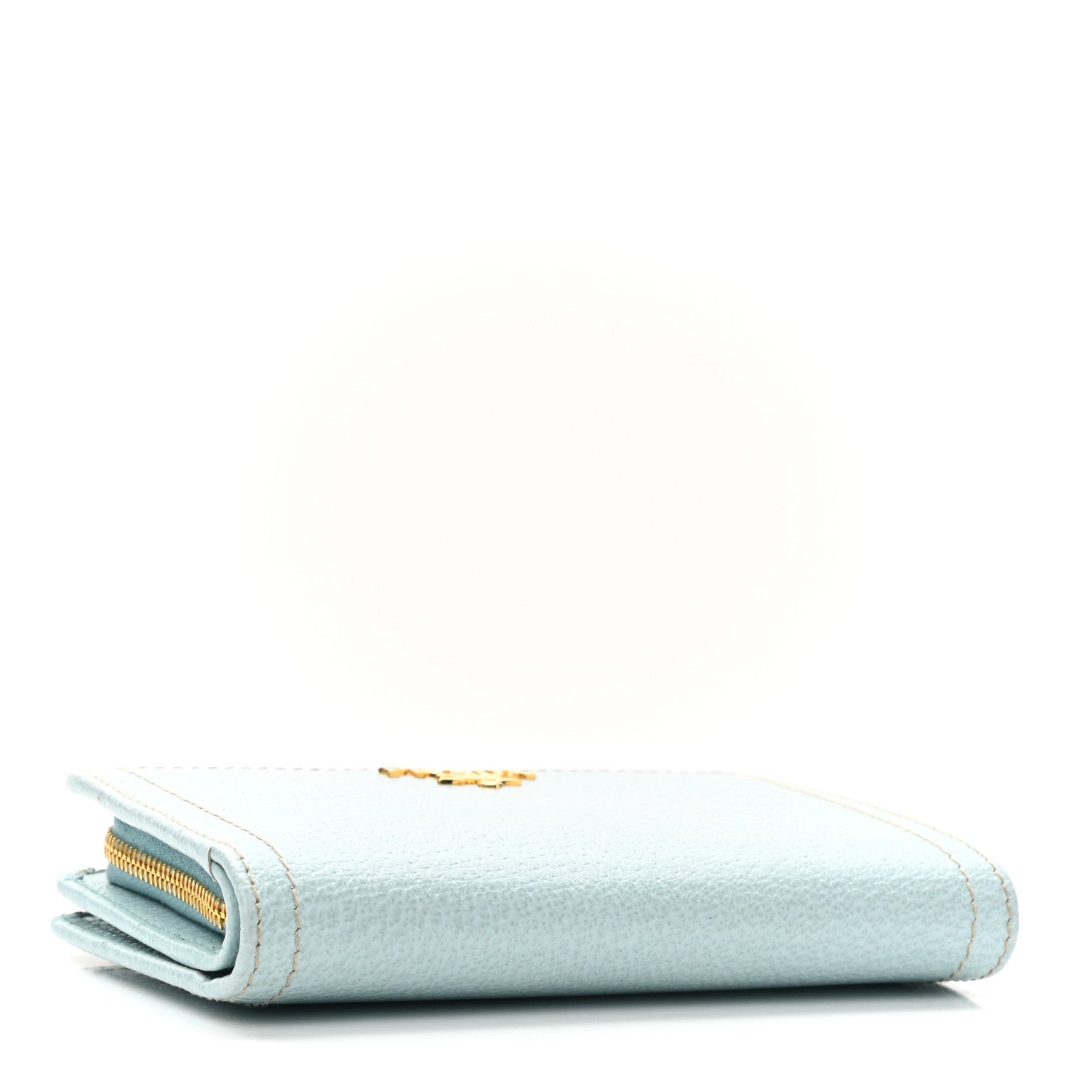 Prada Goatskin Compact Zip Wallet Light Blue 4 of 9