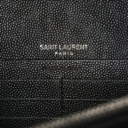 Saint Laurent Grain De Poudre Matelasse Chevron Monogram Chain Wallet Black 6 of 12