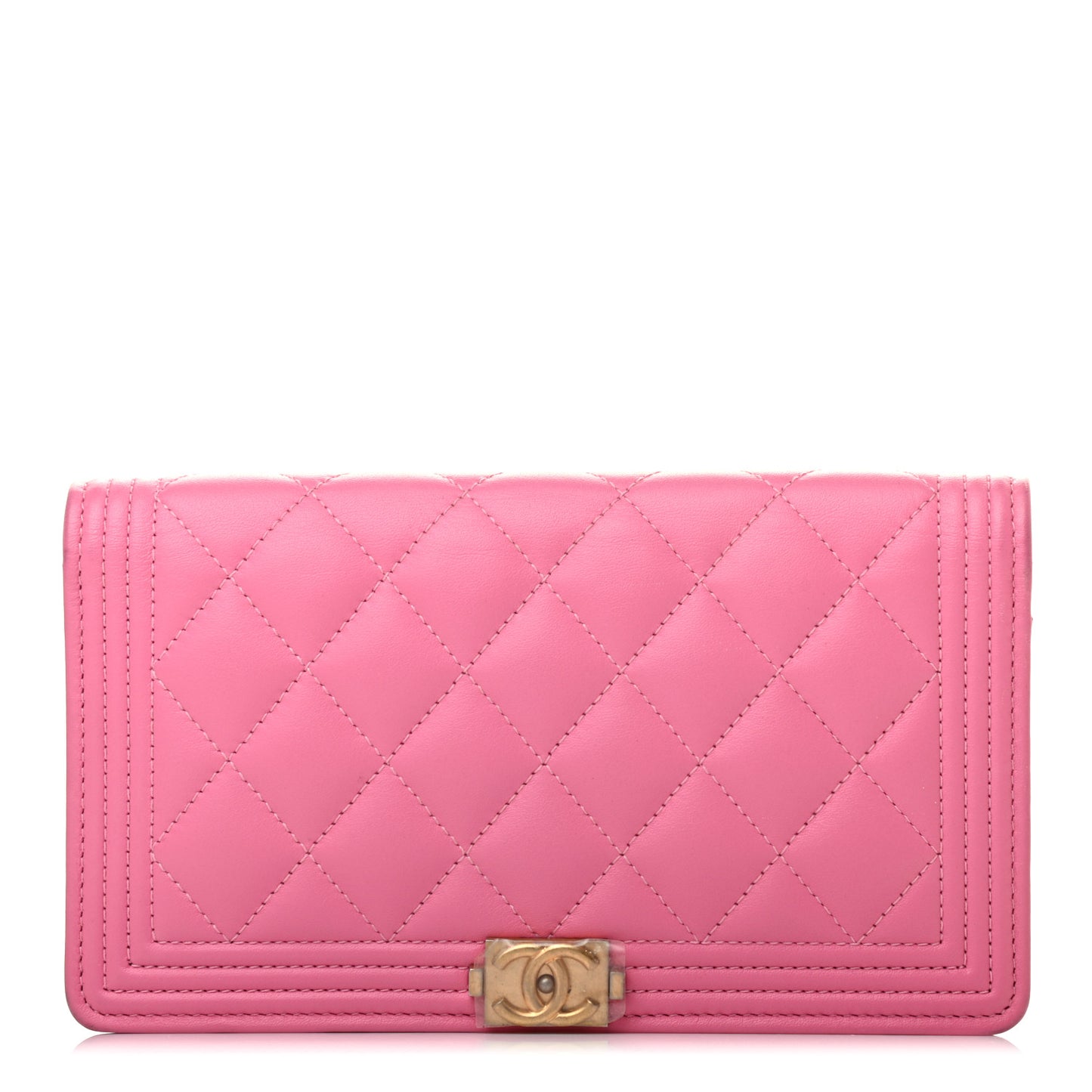 Lambskin Quilted Boy Yen Wallet Pink