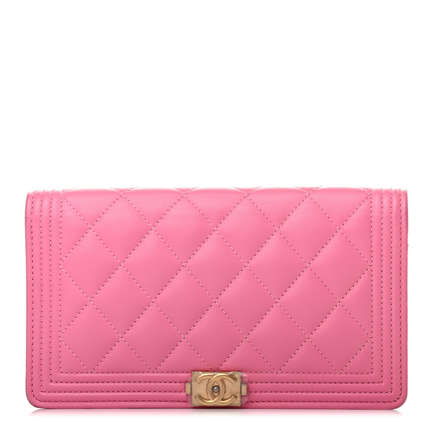 Chanel Lambskin Quilted Boy Yen Wallet Pink 1 of 6