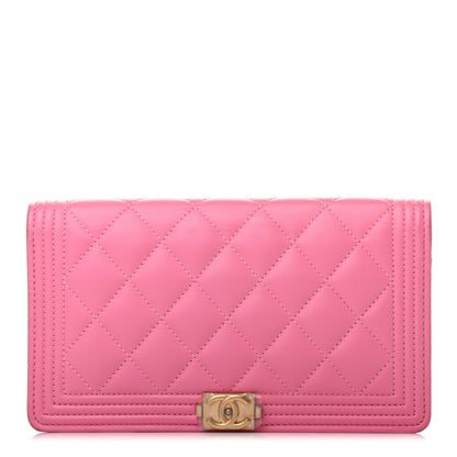 Chanel Lambskin Quilted Boy Yen Wallet Pink 1 of 6
