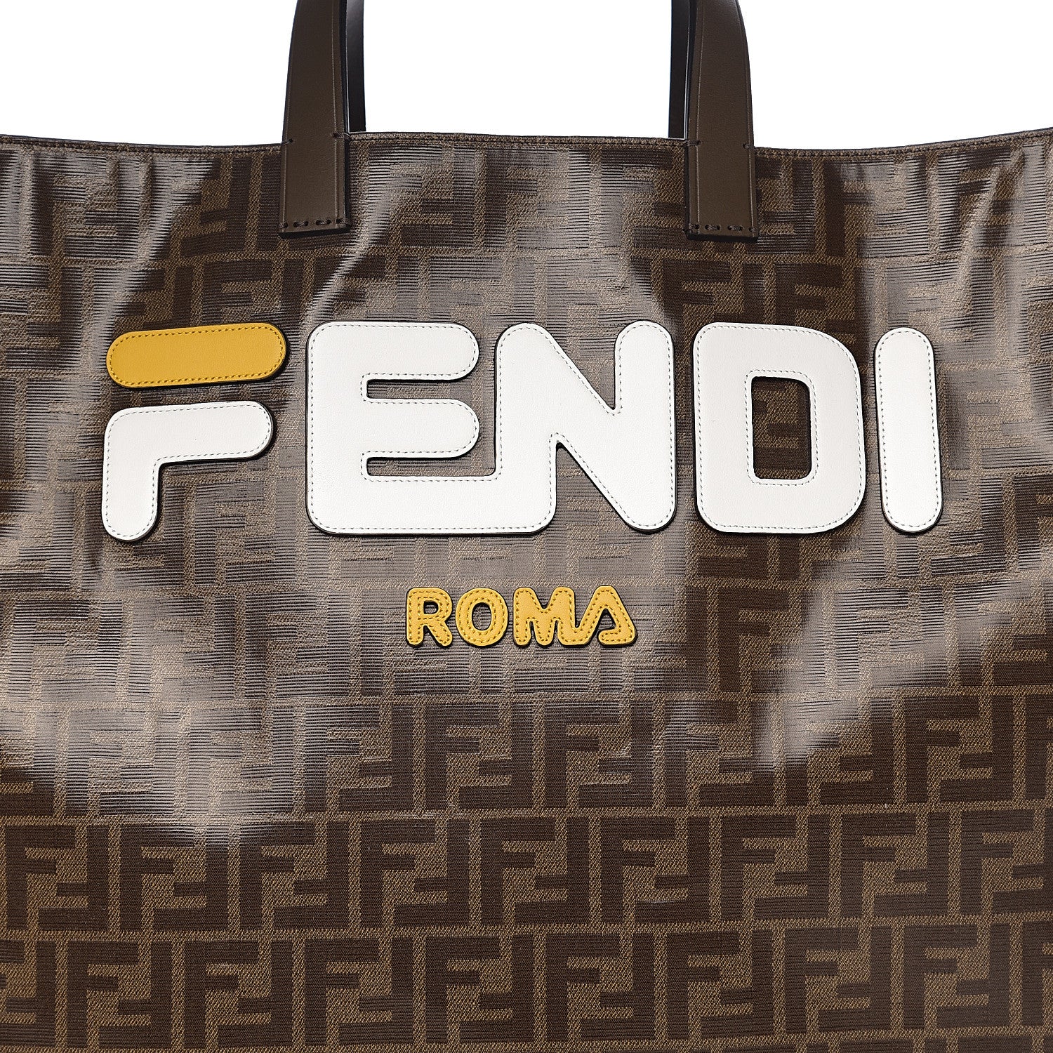 Fendi X FILA Glazed Fabric FF 1974 Mania Large Shopping Tote Bag Mogano Panna White 9 of 9