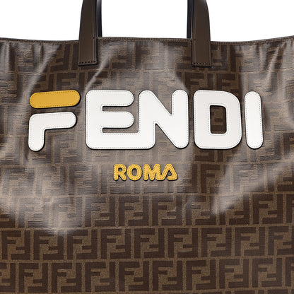 Fendi X FILA Glazed Fabric FF 1974 Mania Large Shopping Tote Bag Mogano Panna White 9 of 9