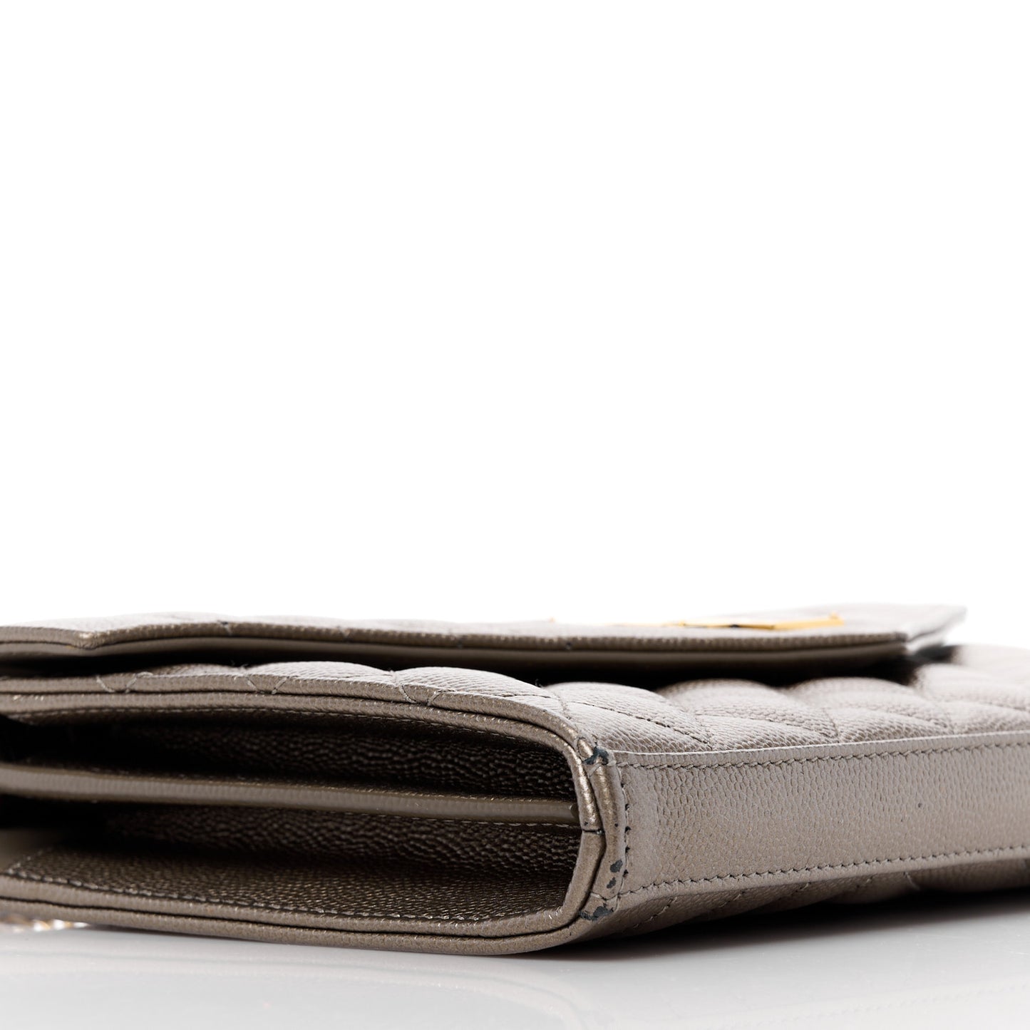 Metallic Grain De Poudre Mixed Matelasse Triquilt Monogram Chain Wallet Piombo