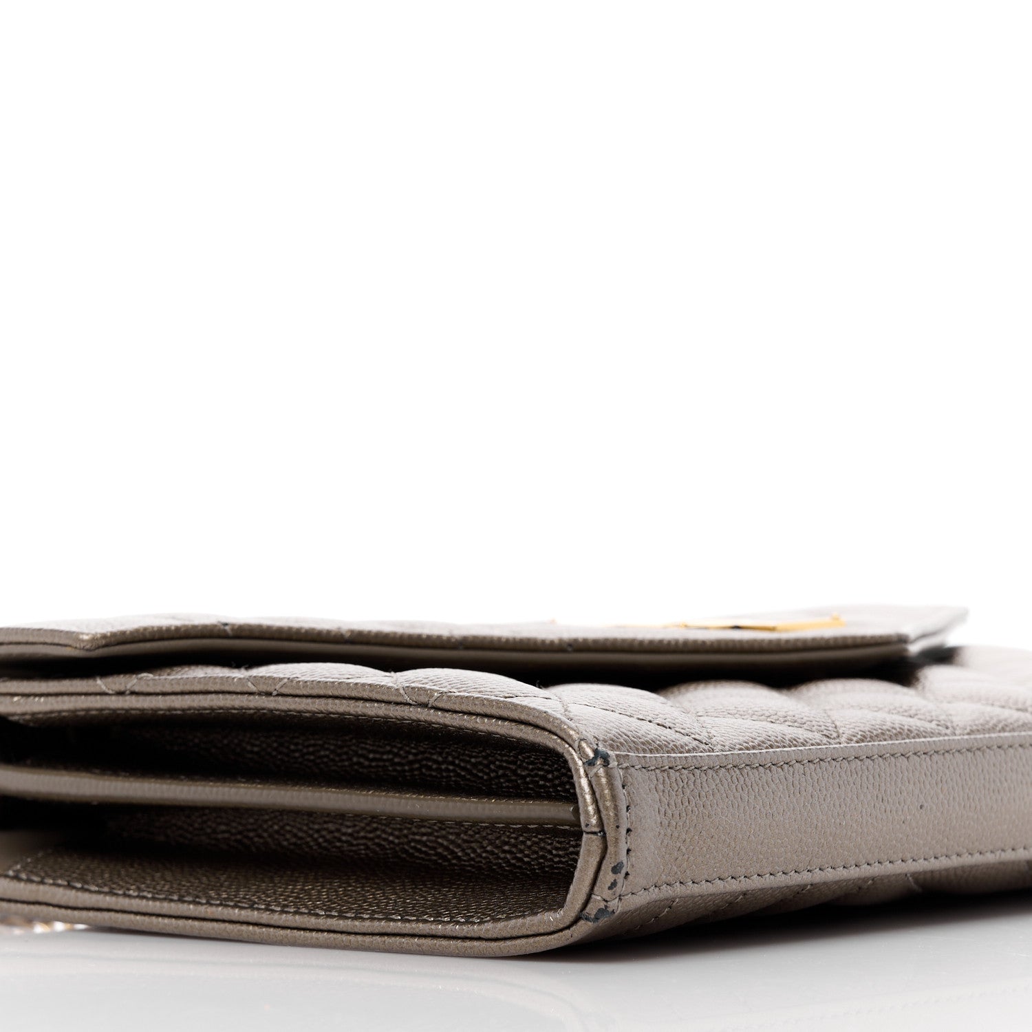 Saint Laurent Metallic Grain De Poudre Mixed Matelasse Triquilt Monogram Chain Wallet Piombo 8 of 9