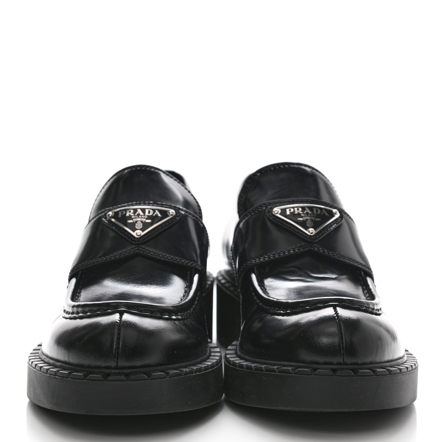 Prada Spazzolato Metal Triangle Logo 50mm Loafers 38 Black 2 of 9