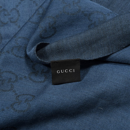 Gucci Wool Silk Jacquard Monogram Scarf Blue 3 of 3
