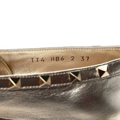 Valentino Garavani Metallic Calfskin Rockstud Bow Ballerina Flats 37 Platino 8 of 9