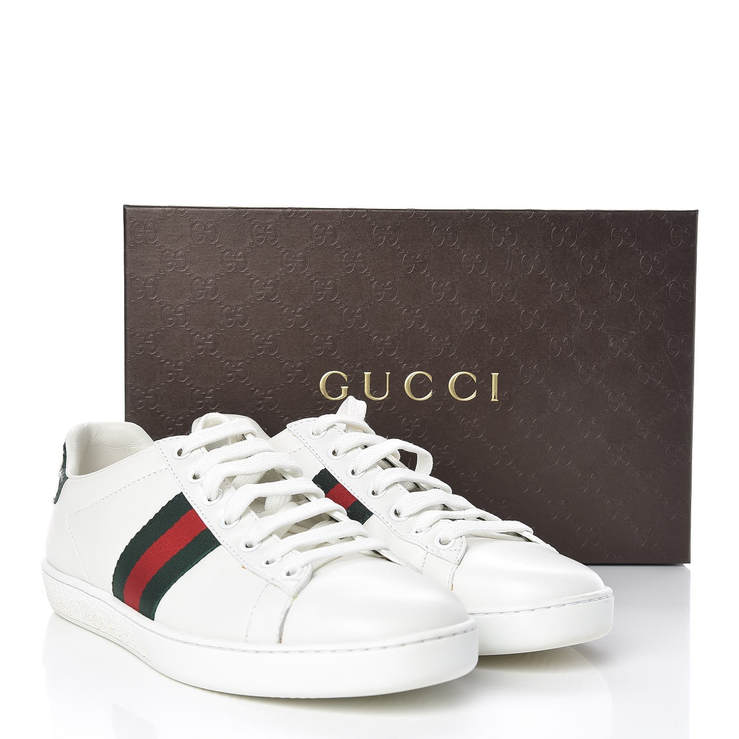 Gucci Calfskin Crocodile Web Womens Ace Sneakers 37.5 White Green 16 of 16