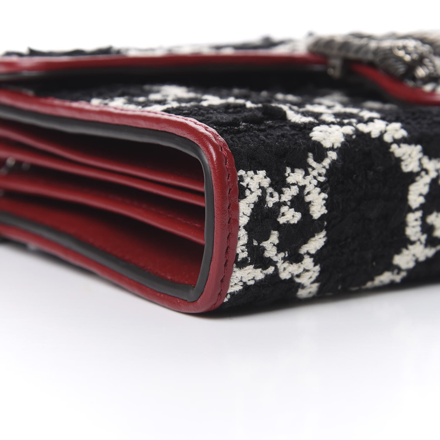Gucci Tweed GG Monogram Mini Dionysus Chain Wallet Black White Romantic Cherry 8 of 9
