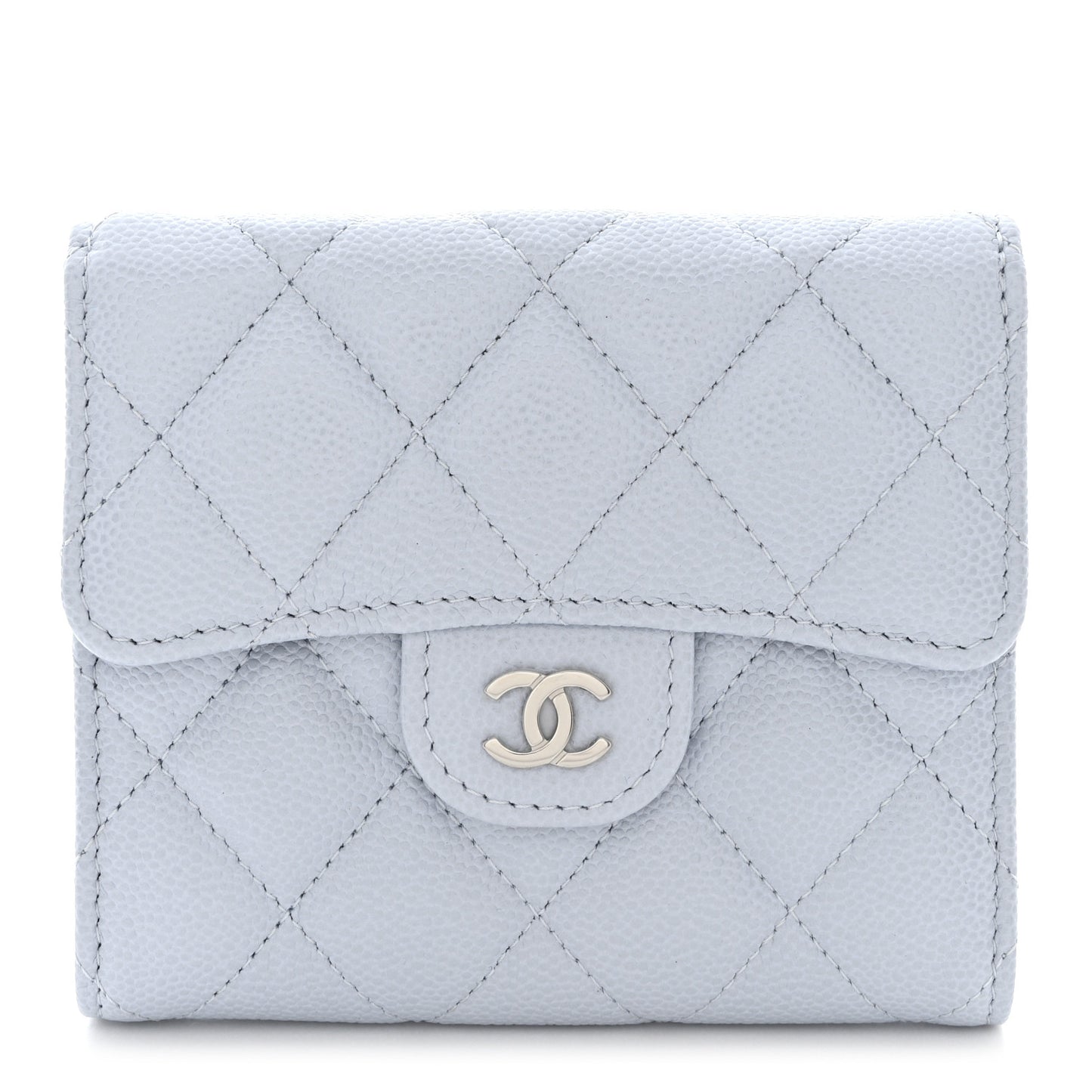 Caviar Quilted Compact Flap Wallet Light Blue