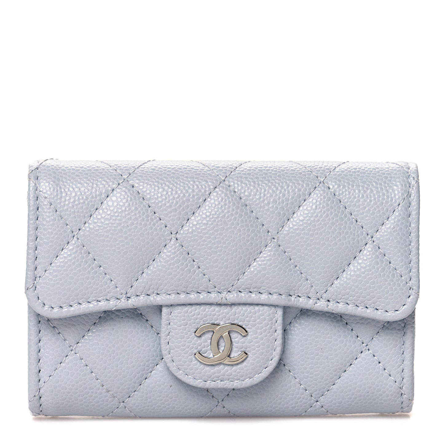 Caviar Quilted Flap Card Holder Wallet Light Blue