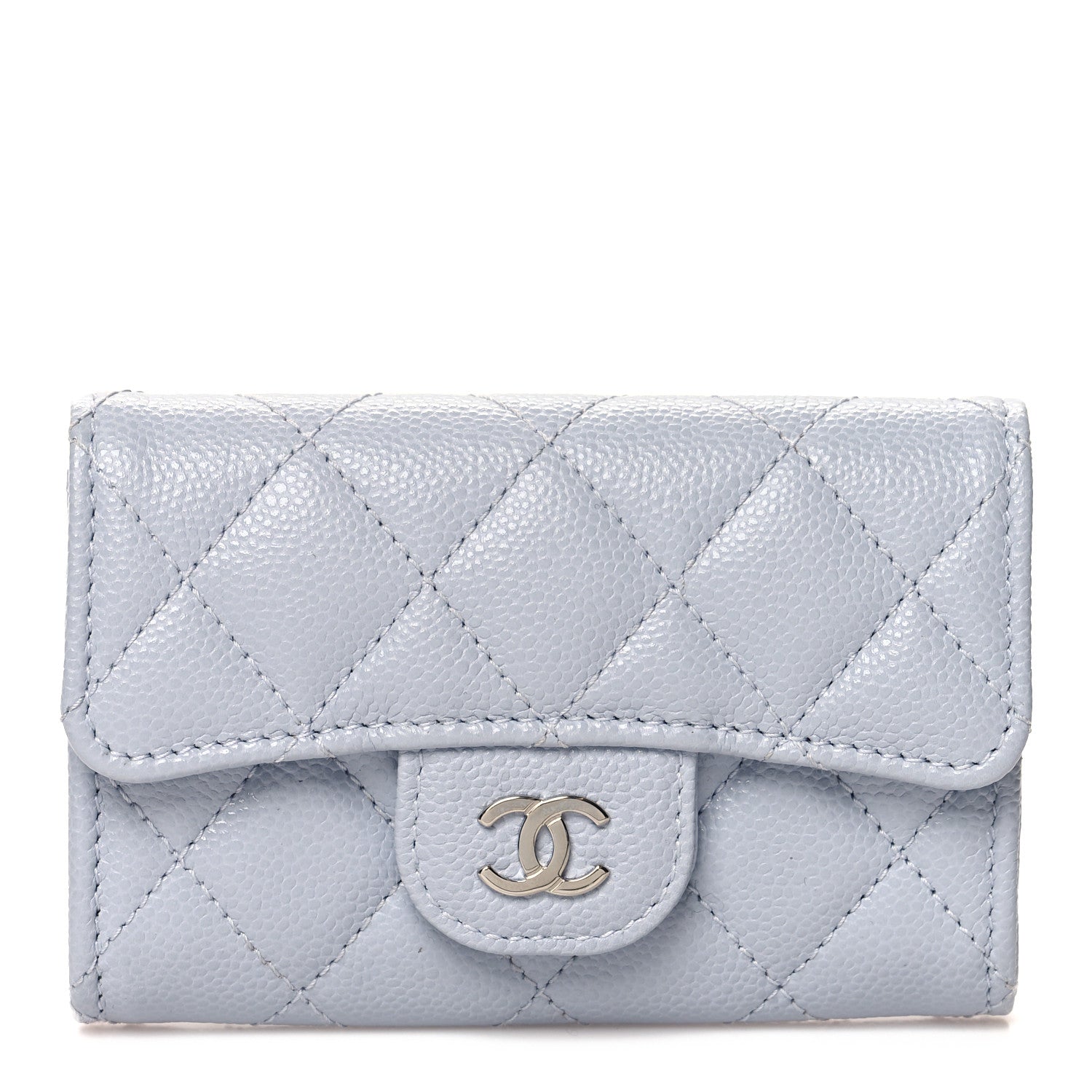 Chanel Caviar Quilted Flap Card Holder Wallet Light Blue 1 of 8