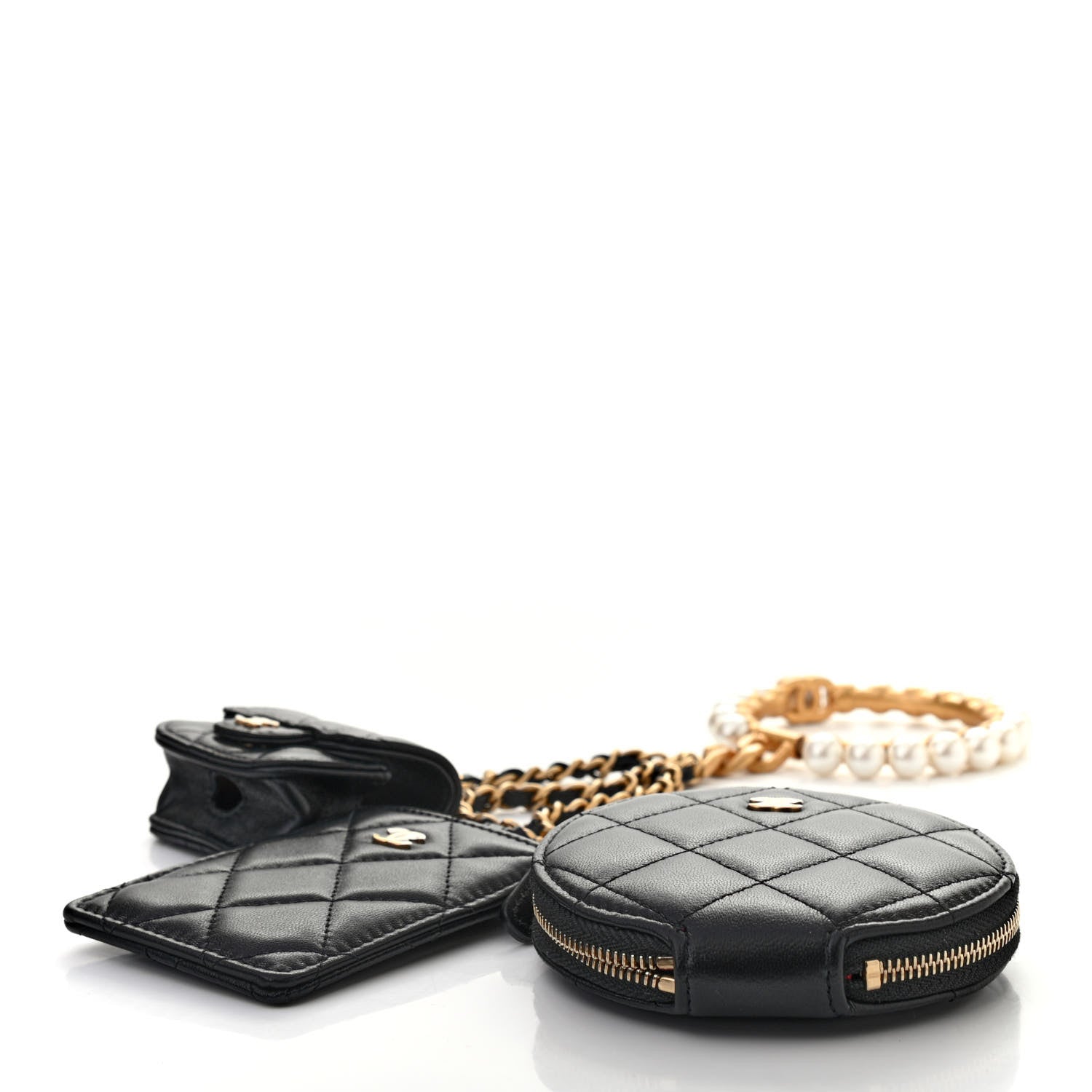 Chanel Pearl Lambskin Pearl Crown CC Wristlet Multi Pouches Black 4 of 9