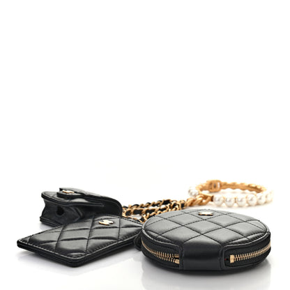 Chanel Pearl Lambskin Pearl Crown CC Wristlet Multi Pouches Black 4 of 9
