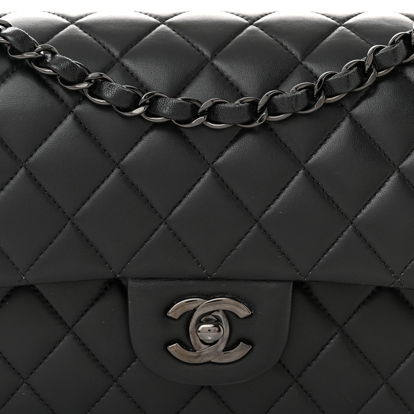 Lambskin Quilted Medium Double Flap So Black