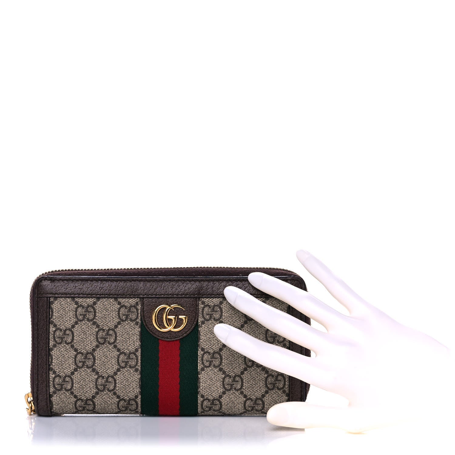 Gucci GG Supreme Monogram Web Ophidia Zip Around Wallet Brown 2 of 12