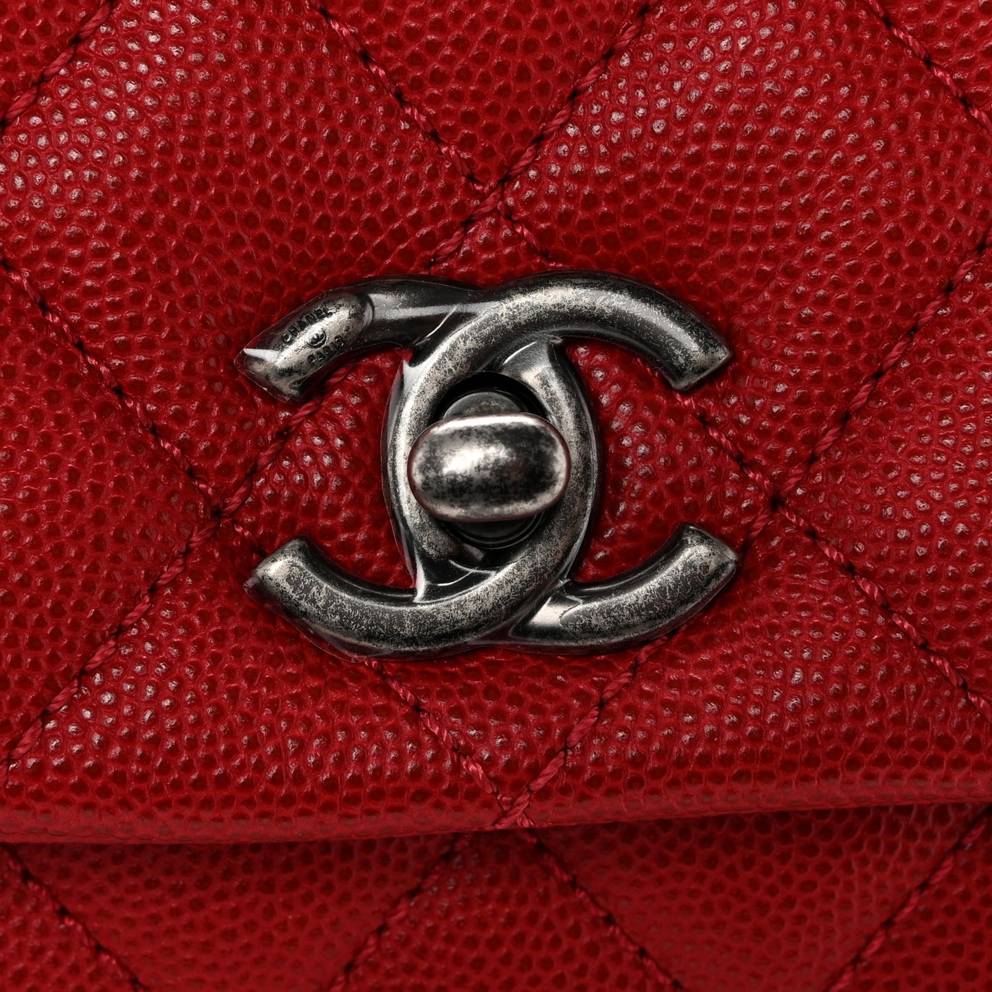 Caviar Quilted Mini Coco Handle Flap Red