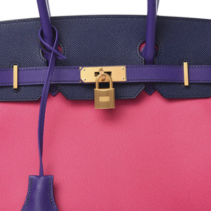 Hermes Epsom Horseshoe Birkin 30 Blue Encre Ultraviolet Rose Tyrien 30 of 35