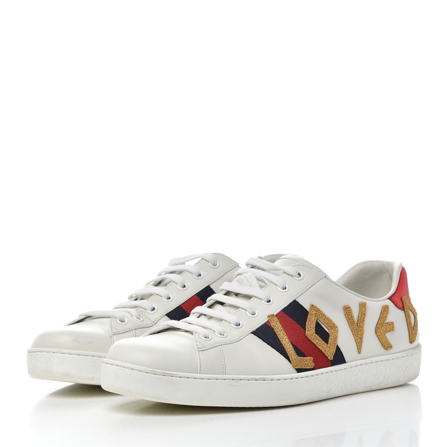 Calfskin Nappa Web LOVED Embroidered Mens Ace Sneakers 10 White Red Flame Notte
