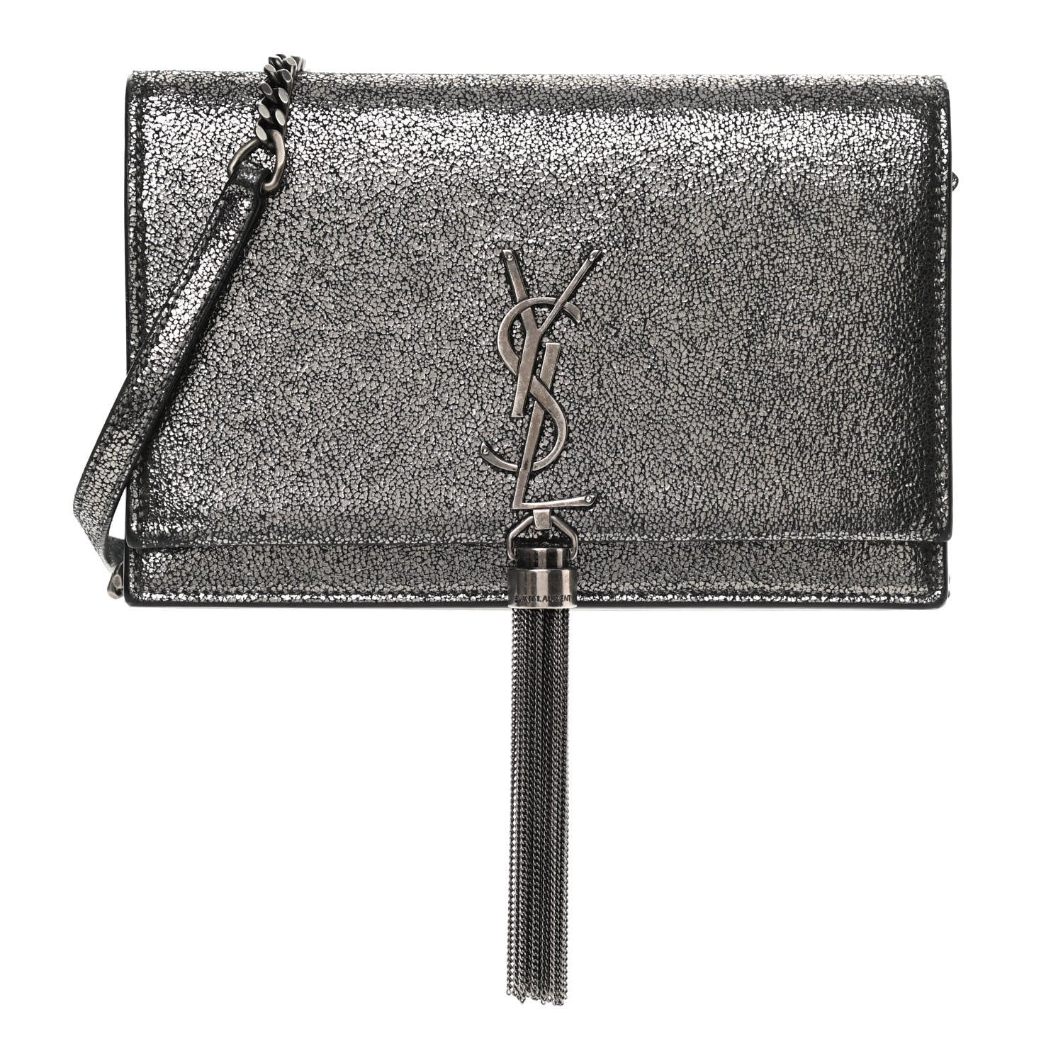 Saint Laurent Metallic Calfskin Classic Monogram Kate Tassel Chain Wallet Gun Metal 1 of 17