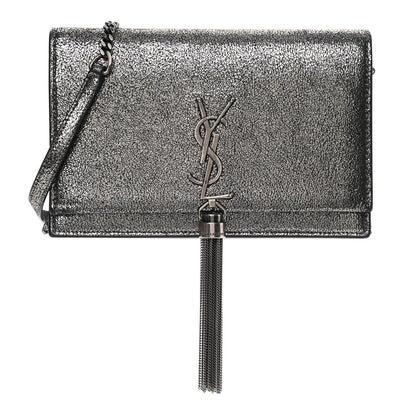 Saint Laurent Metallic Calfskin Classic Monogram Kate Tassel Chain Wallet Gun Metal 1 of 17