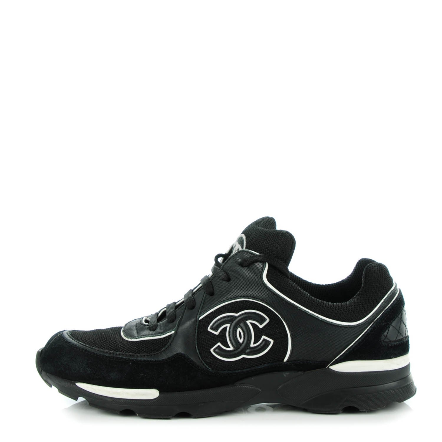 Chanel Suede Calfskin CC Sneakers 40.5 Black White 1 of 7