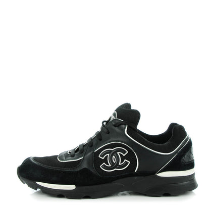 Chanel Suede Calfskin CC Sneakers 40.5 Black White 1 of 7