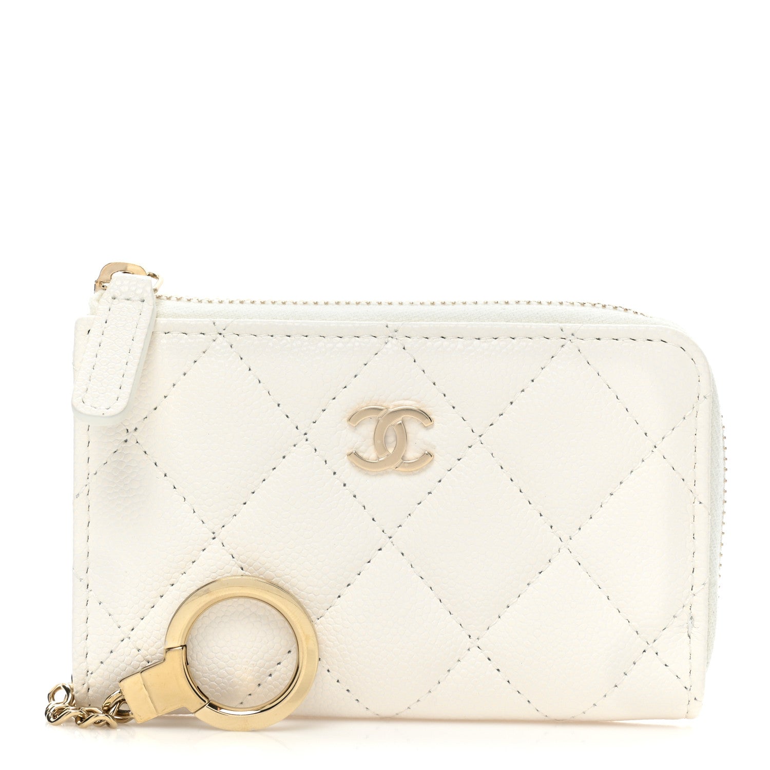 Chanel Caviar Quilted Zipped Key Holder Case White 1 of 12