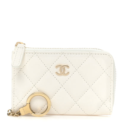 Chanel Caviar Quilted Zipped Key Holder Case White 1 of 12