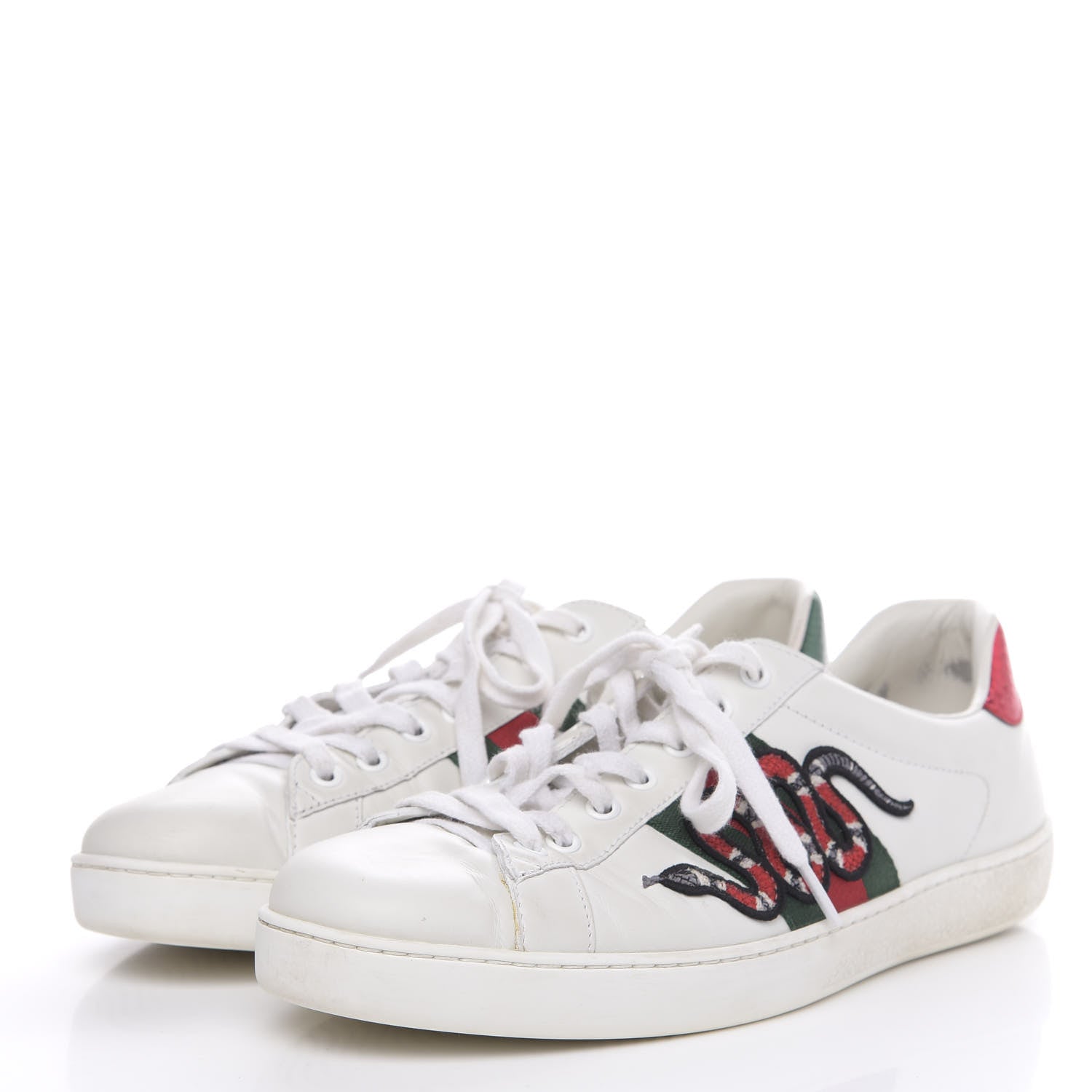 Gucci Calfskin Ayers Kingsnake Embroidered Mens Ace Sneakers 9 Green Red 3 of 14