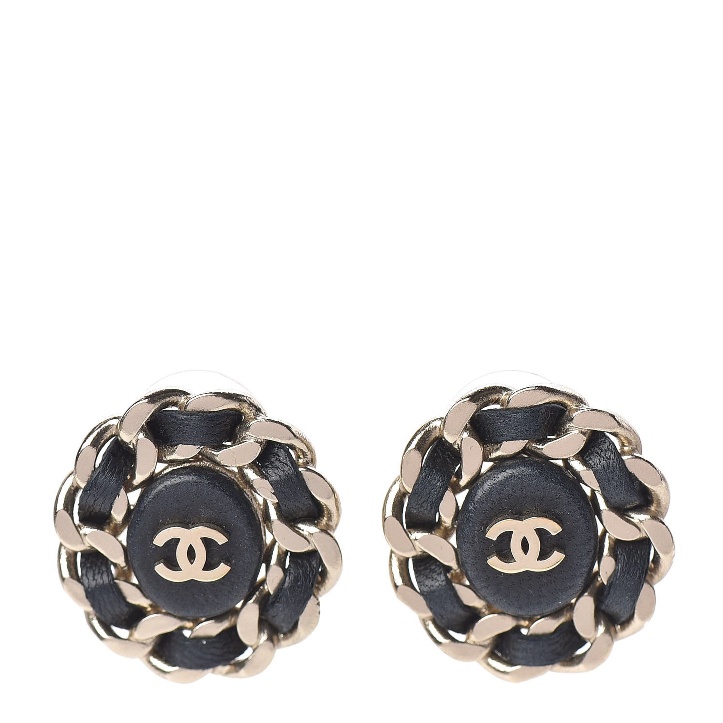 Lambskin Chain Around CC Earrings Light Gold Black