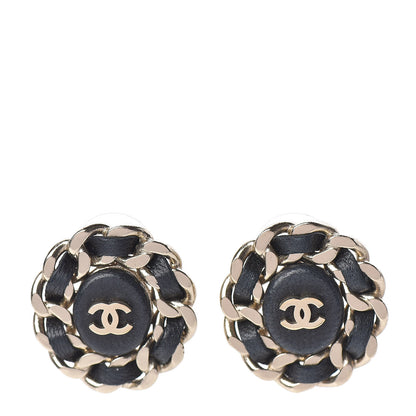 Chanel Lambskin Chain Around CC Earrings Light Gold Black 1 of 5