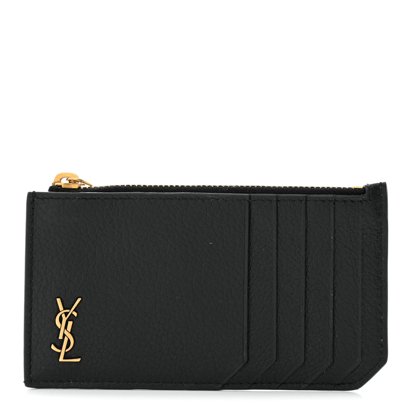 Grained Calfskin Monogram 5 Fragments Zip Pouch Card Holder Black