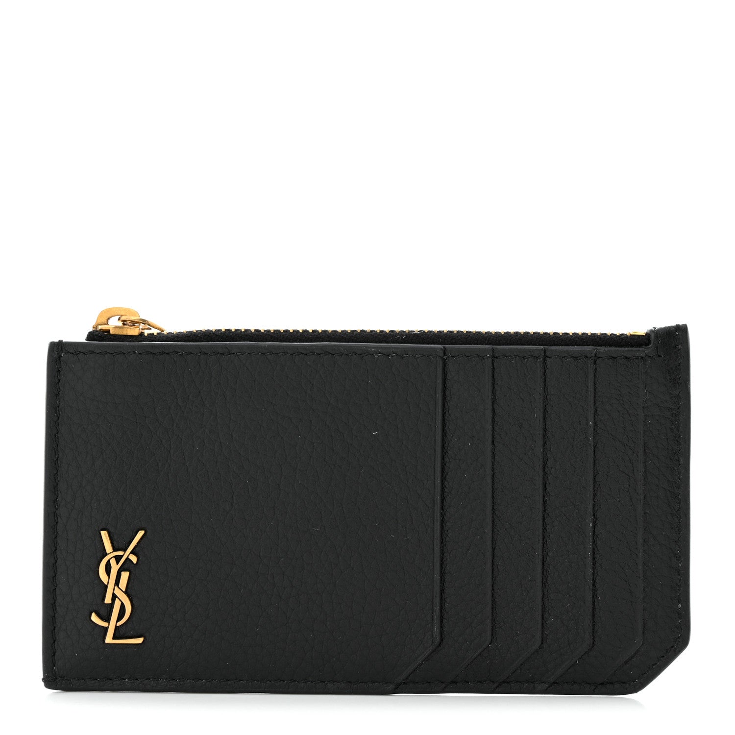 Saint Laurent Grained Calfskin Monogram 5 Fragments Zip Pouch Card Holder Black 1 of 6