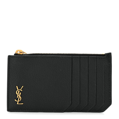 Saint Laurent Grained Calfskin Monogram 5 Fragments Zip Pouch Card Holder Black 1 of 6